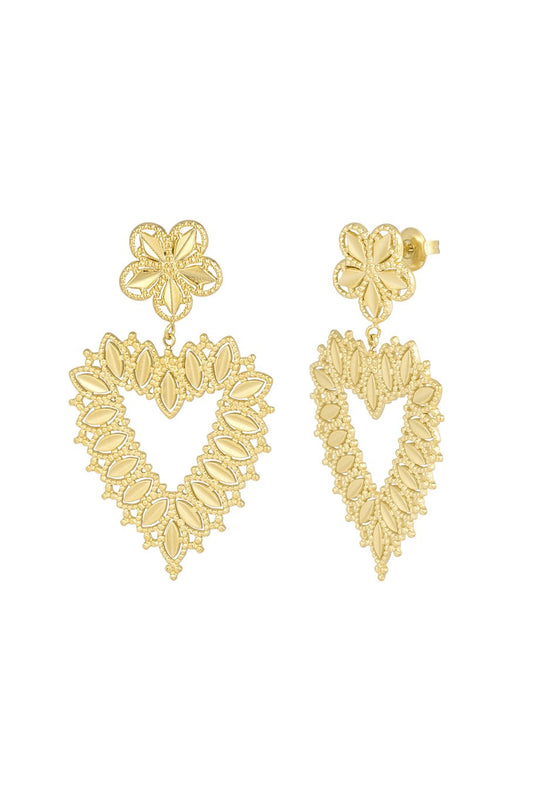 Hartjes oorbellen met bloemetje goud